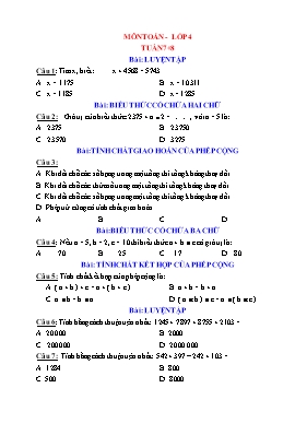 Đề khảo sát môn Toán 4 - Tuần 7+8